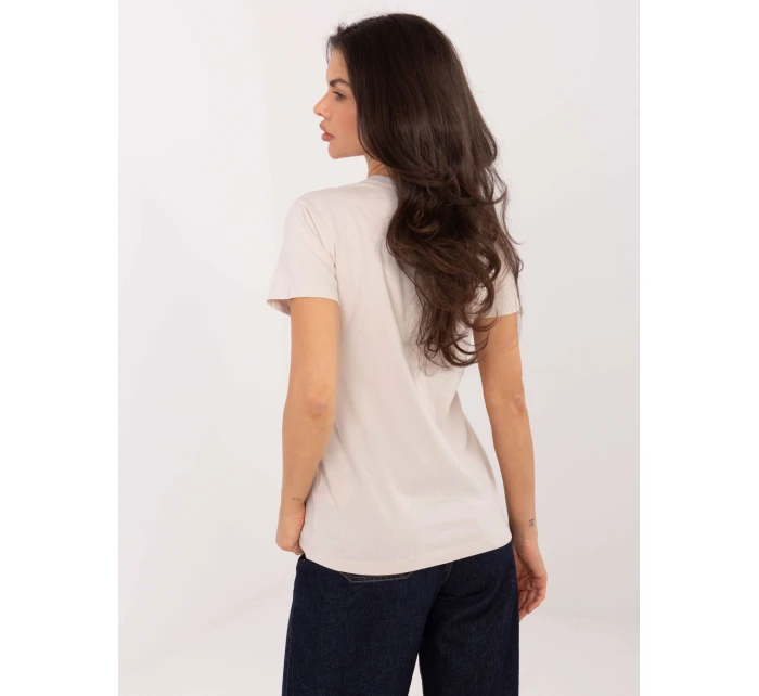T shirt model 21798148 jasny beżowy - FPrice T shirt model 21798148 jasny beżowy - FPrice