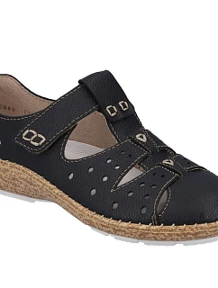 Dámská kožená pohodlná obuv na suchý zip s otevřenou špičkou černá Rieker 44852-14