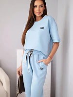Dámský komplet viskózový máslo s krátkým rukávem a kalhotami s ohrnutým nohavicí modrý