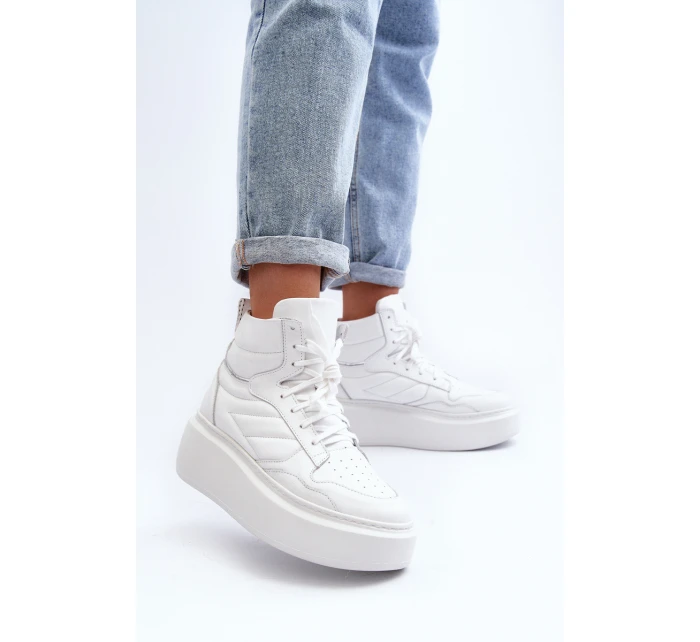 Zazoo 3392/X Dámské Kožené Sportovní Boty Na Platformě Bílé