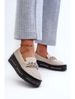 Dámské kožené mokasíny na platformě s řetízkem model 21660132 béžové - S.Barski