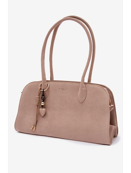 Kabelka s přívěskem a sponami Eko semišová světle béžová Violette