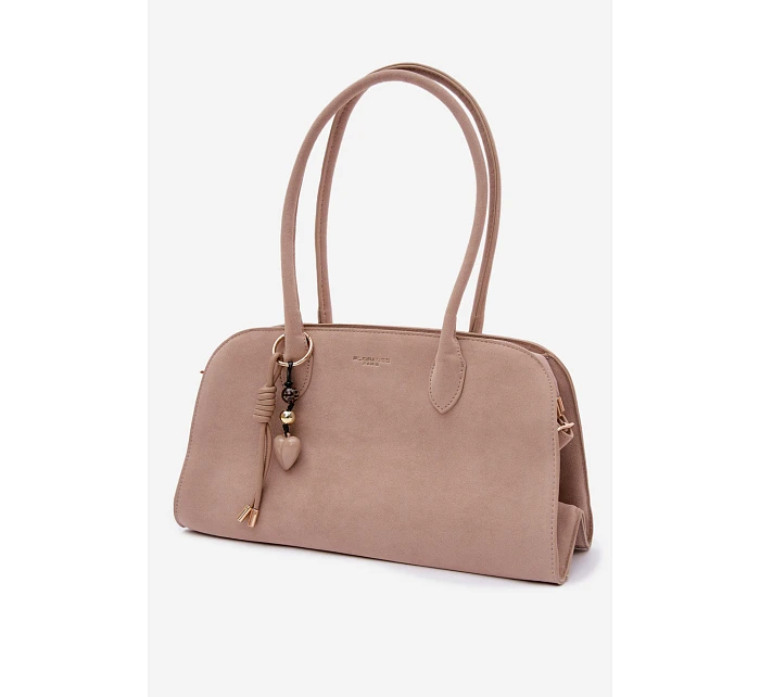 Kabelka s přívěskem a sponami Eko semišová světle béžová Violette