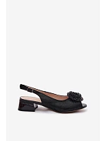 Kožené dámské sandály na podpatku s ozdobou model 22136706 Černé - D&A