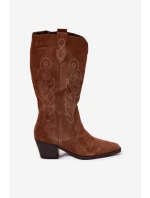 Semišové dámské kovbojky na podpatku Karira – camel Semišové dámské kovbojky na podpatku Karira – camel