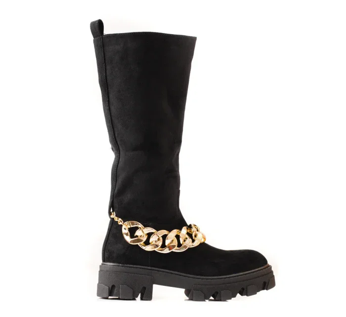 Praktické dámské  kozačky černé na plochém podpatku