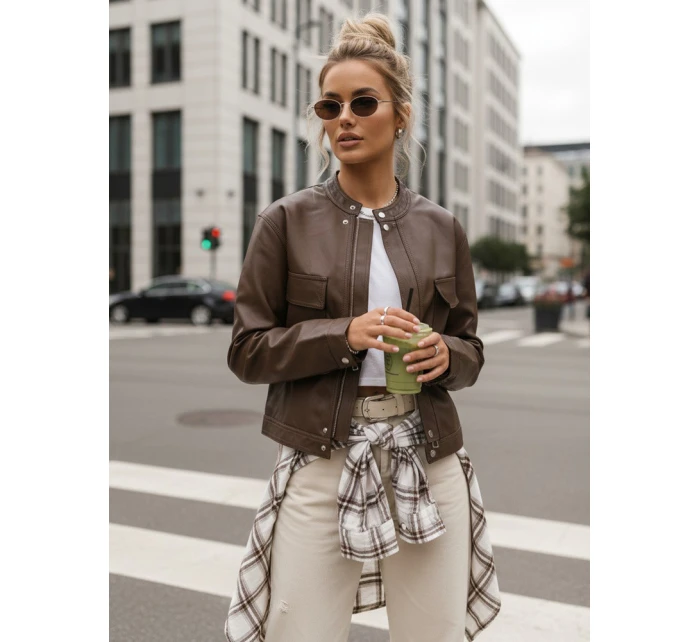Hnědá dámská kožená bunda FashionStreet TY5540
