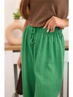 Mušelínové kalhoty se širokou nohavicí zelený
