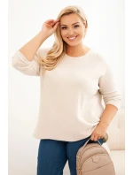 Dámský svetr plus size s lodičkovým výstřihem béžový Dámský svetr plus size s lodičkovým výstřihem béžový