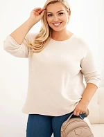Dámský svetr plus size s lodičkovým výstřihem béžový