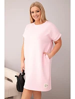 Dámské šaty Plus Size s krátkým rukávem a kapsami bonbónová růžová