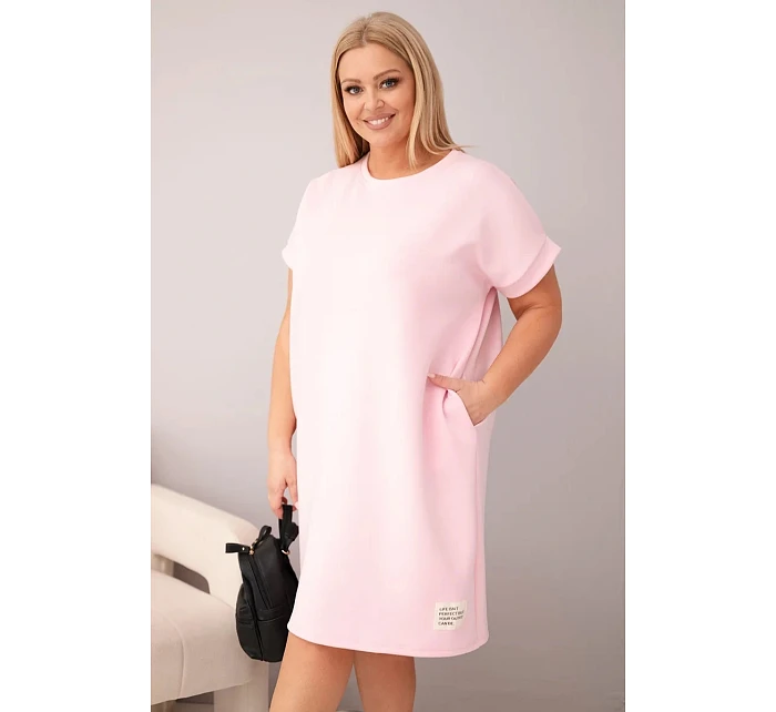 Dámské šaty Plus Size s krátkým rukávem a kapsami bonbónová růžová