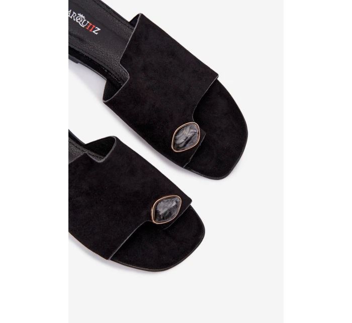 Dámské ploché nazouváky s ozdobným detailem Eko semiš Černé Selavine