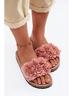 Dámské pantofle na korkové podrážce s ozdobnými květinami Růžové Seleneza
