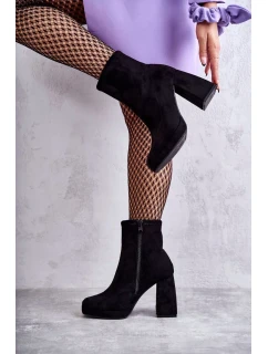 Dámské semišové kozačky na vysokém podpatku Světle černé Ramira