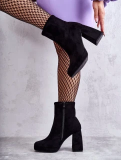 Dámské semišové kozačky na vysokém podpatku Světle černé Ramira