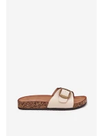 Dámské pantofle na korkové platformě s přezkou – béžové Vianara