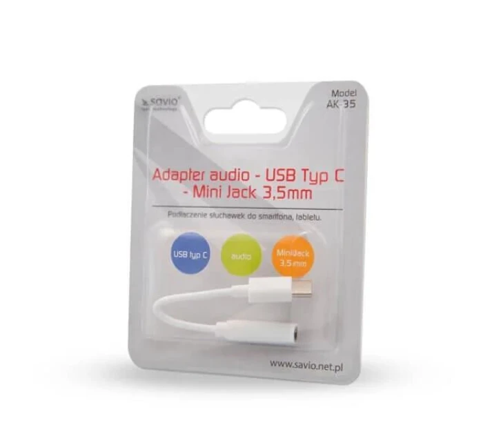 Audio adapter White AK-35 USB Type 3.1 C (M) – Jack 3.5mm (F) - Savio