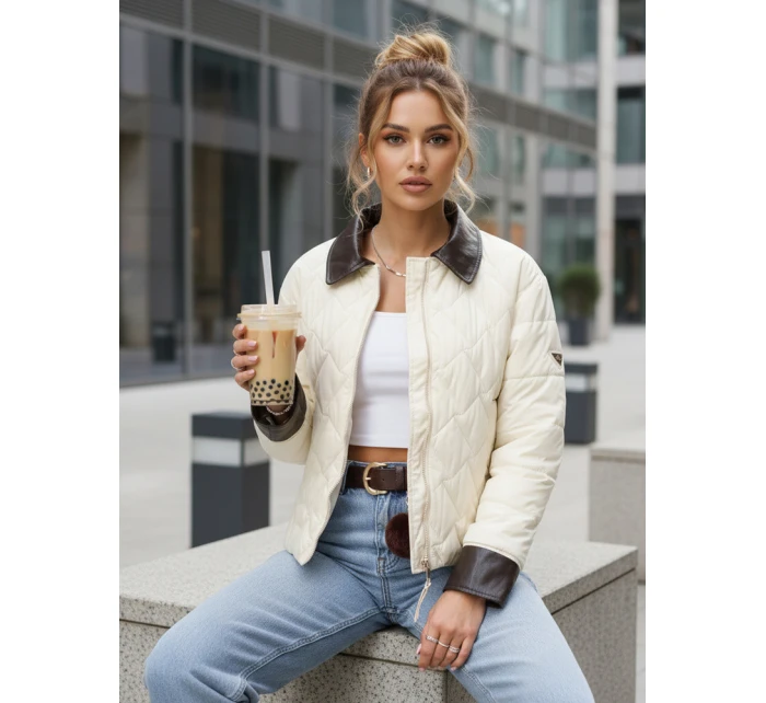 Dámská prošívaná bunda v barvě ecru FashionStreet TY5621