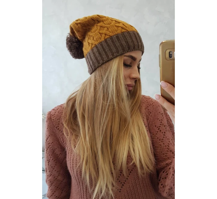 Fleecová čepice Bibiana K264 mocca+mustard Fleecová čepice Bibiana K264 mocca+mustard