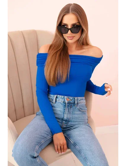 Dámská halenka s dlouhým rukávem a odhalenými rameny chrpově modrá Dámská halenka s dlouhým rukávem a odhalenými rameny chrpově modrá