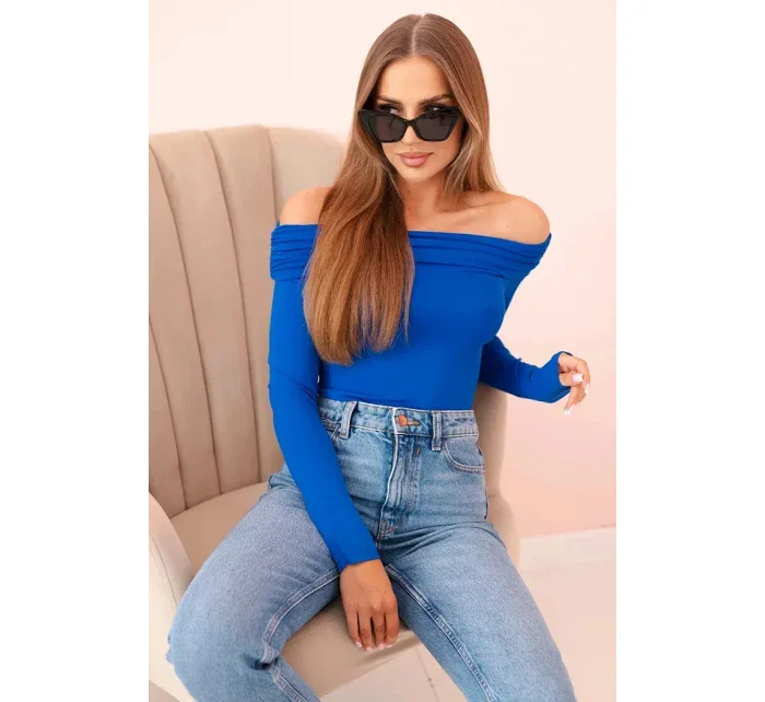 Dámská halenka s dlouhým rukávem a odhalenými rameny chrpově modrá Dámská halenka s dlouhým rukávem a odhalenými rameny chrpově modrá