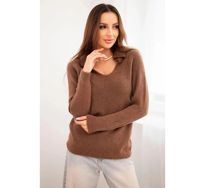 Dámský svetr z baby alpaky s límcem a V výstřihem model 21718749 - K-Fashion