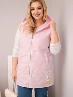 Dámská vesta Plus Size s kapucí a květinovým prošíváním cukrová růžová