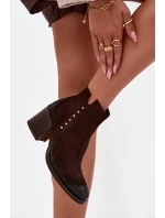 Dámské kotníkové boty z přírodního semiše na podpatku Zazoo 1136 čokoládové