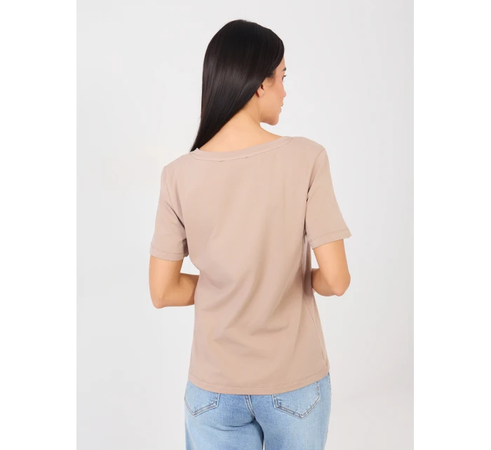 T shirt RV TS model 21888893 ciemny bezowy - FPrice T shirt RV TS model 21888893 ciemny bezowy - FPrice