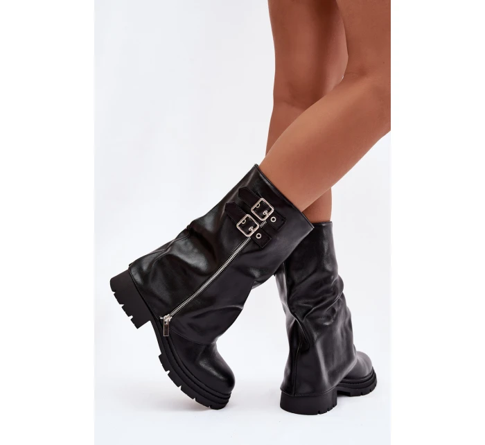 Dámské kotníkové boty, zateplené a s přezkami – černé Salarie