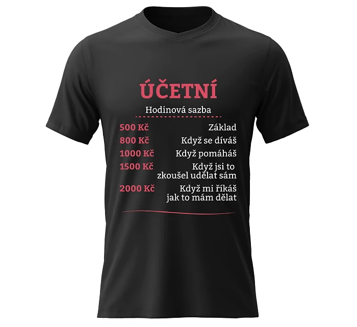 Dámské bavlněné tričko s potiskem - HODINOVÁ SAZBA ÚČETNÍ - černé