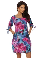 model 21218910 Pohodlné oversize šaty s vázáním na rukávech barevné květy - numoco