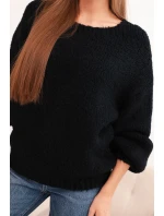 Dámský svetr černý z vlny s hrubým pletením a dlouhým rukávem černý Dámský svetr černý z vlny s hrubým pletením a dlouhým rukávem černý