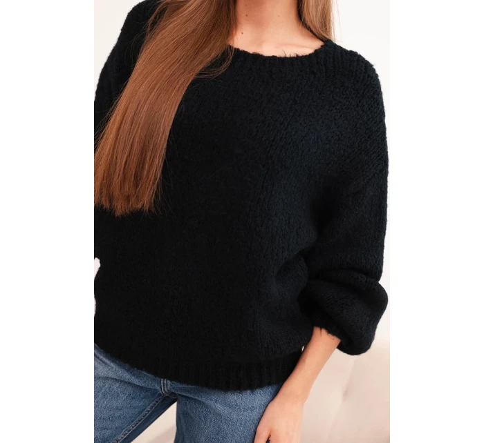 Dámský svetr černý z vlny s hrubým pletením a dlouhým rukávem černý Dámský svetr černý z vlny s hrubým pletením a dlouhým rukávem černý