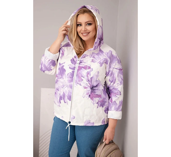 Dámská jarní bunda Plus Size s květinovým vzorem fialová