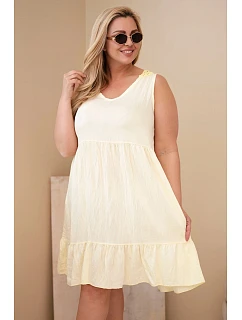 Dámské šaty pro plnoštíhlé z viskózy s krajkou bez rukávů žlutá