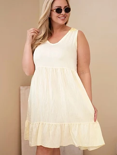 Dámské šaty pro plnoštíhlé z viskózy s krajkou bez rukávů žlutá