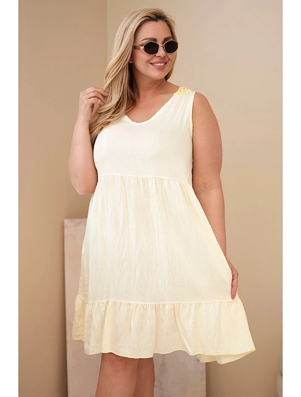 Dámské šaty pro plnoštíhlé z viskózy s krajkou bez rukávů žlutá