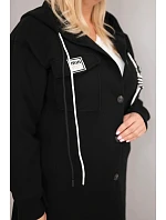 Dámský kabát Plus Size s kapucí model 22136659 na knoflíky černý - K-Fashion