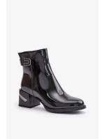 Lakované Kotníkové Boty Na Podpatku Zateplené Černé Lakované Kotníkové Boty Na Podpatku Zateplené Černé