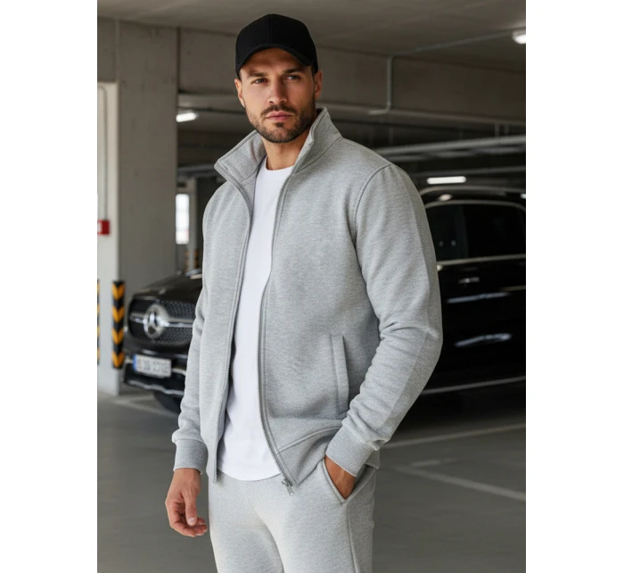 Pánská mikina na zip bez kapuce šedá BX4109