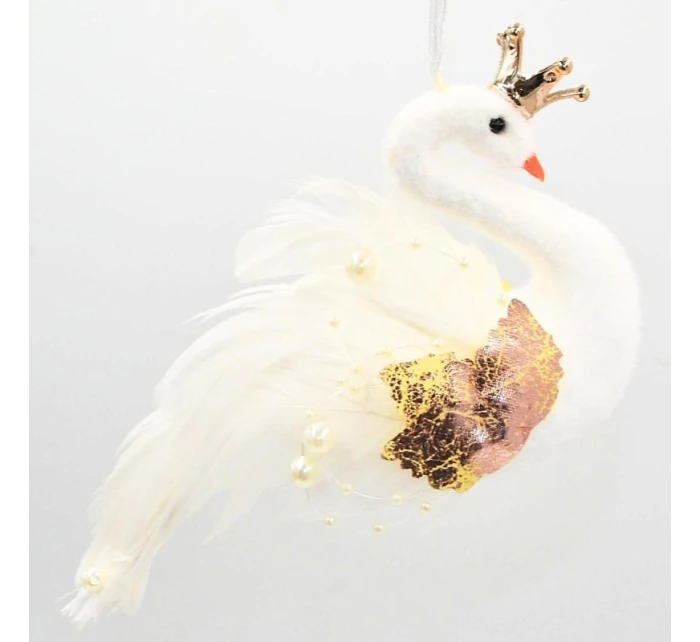 DEKORATIVNÍ ZÁVĚSNÁ CETKA LABUŤ 17CM PERLEŤOVÁ KŘÍDLA