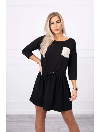 Šaty s flitrovou kapsou černé Šaty s flitrovou kapsou černé