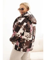 Dámská bunda Plus Size s kapucí a prodlouženým zadním dílem hnědá