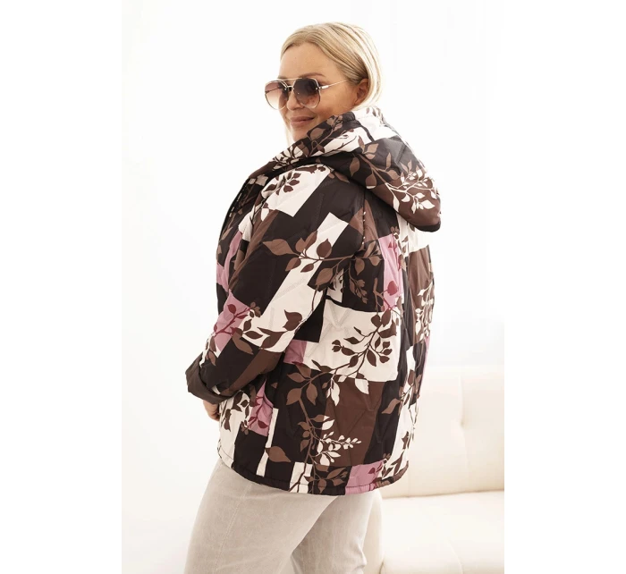 Dámská bunda Plus Size s kapucí a prodlouženým zadním dílem hnědá