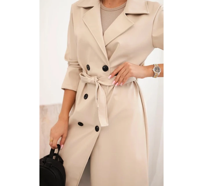 Dámský model 21412158 z eko kůže s páskem a límcem béžový - K-Fashion