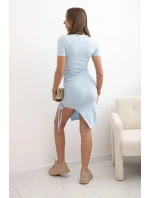 Dámské bavlněné šaty s krátkým rukávem a regulovatelným nařasením modrá