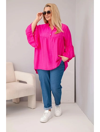 Dámská viskózová halenka Plus Size s model 22201095 rukávem a výstřihem do V fuchsie - K-Fashion Dámská viskózová halenka Plus Size s model 22201095 rukávem a výstřihem do V fuchsie - K-Fashion