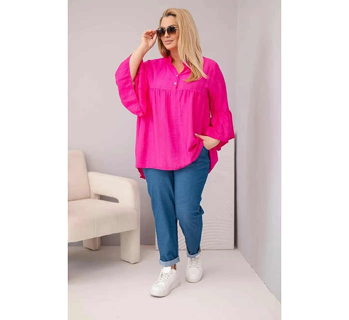 Dámská viskózová halenka Plus Size s model 22043154 rukávem a výstřihem do V fuchsie - K-Fashion
